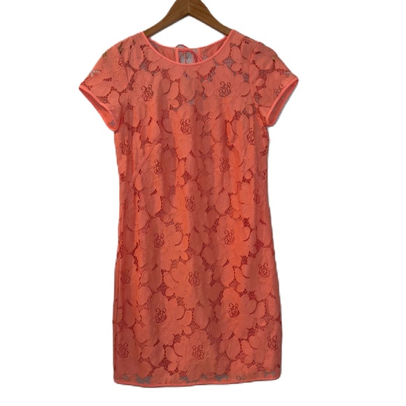 LOFT Dresses & Skirts - Loft Light Coral Lace Overlay Shift Dress Size 2